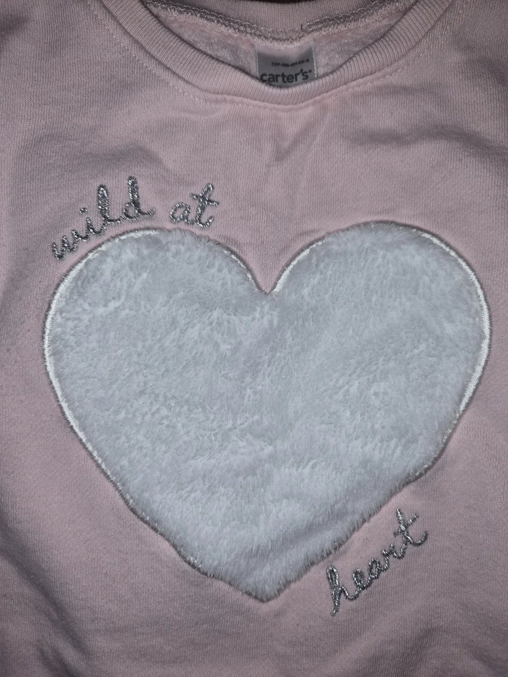 Carter's Light Pink Long Sleeve Fleece Sweatshirt White Heart 'Wild at Heart' 4T